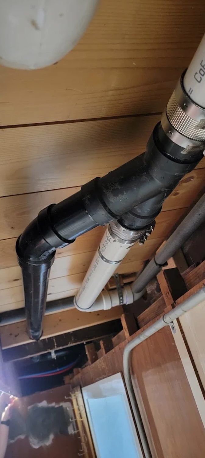 Reworked overhead drain and vent piping