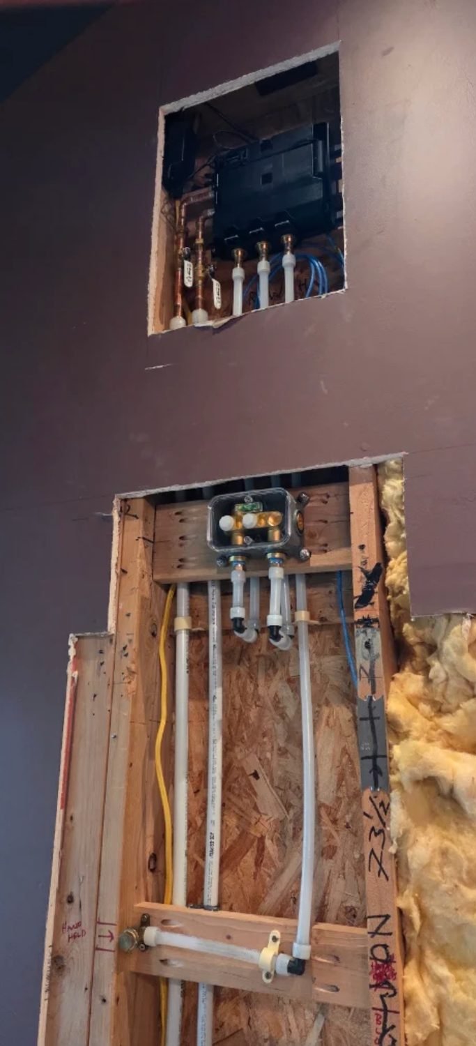 Water and drain rough in inside an open wall cavity