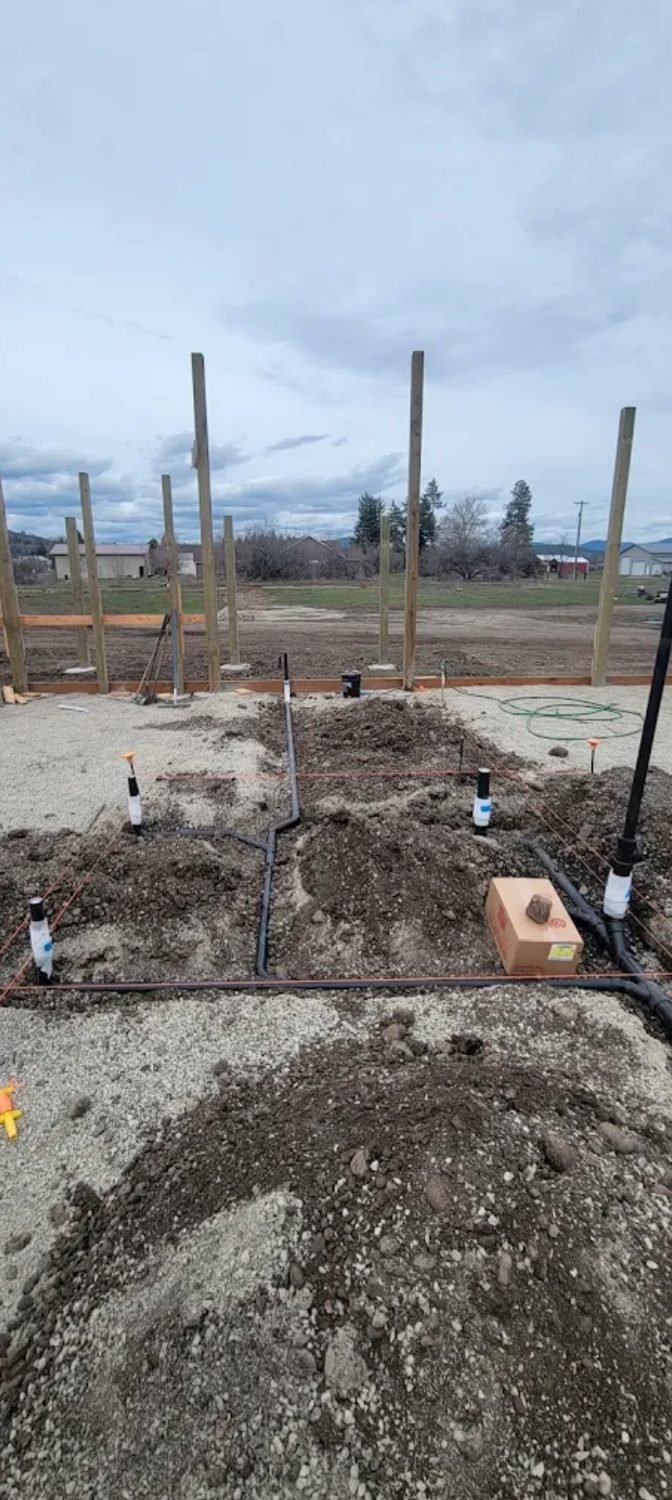Underground drain and vent piping laid out on a new build site